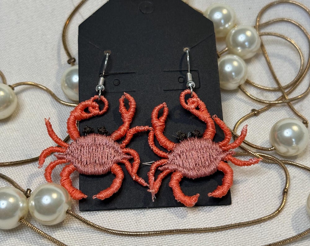 Embroidered Crab Earrings