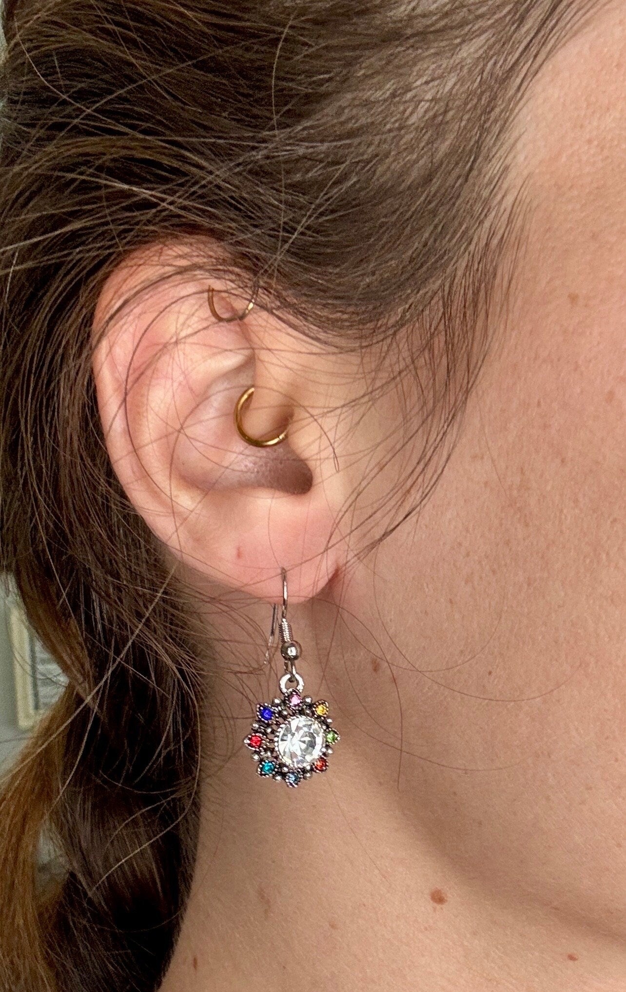 Silver Rainbow Gem Earrings
