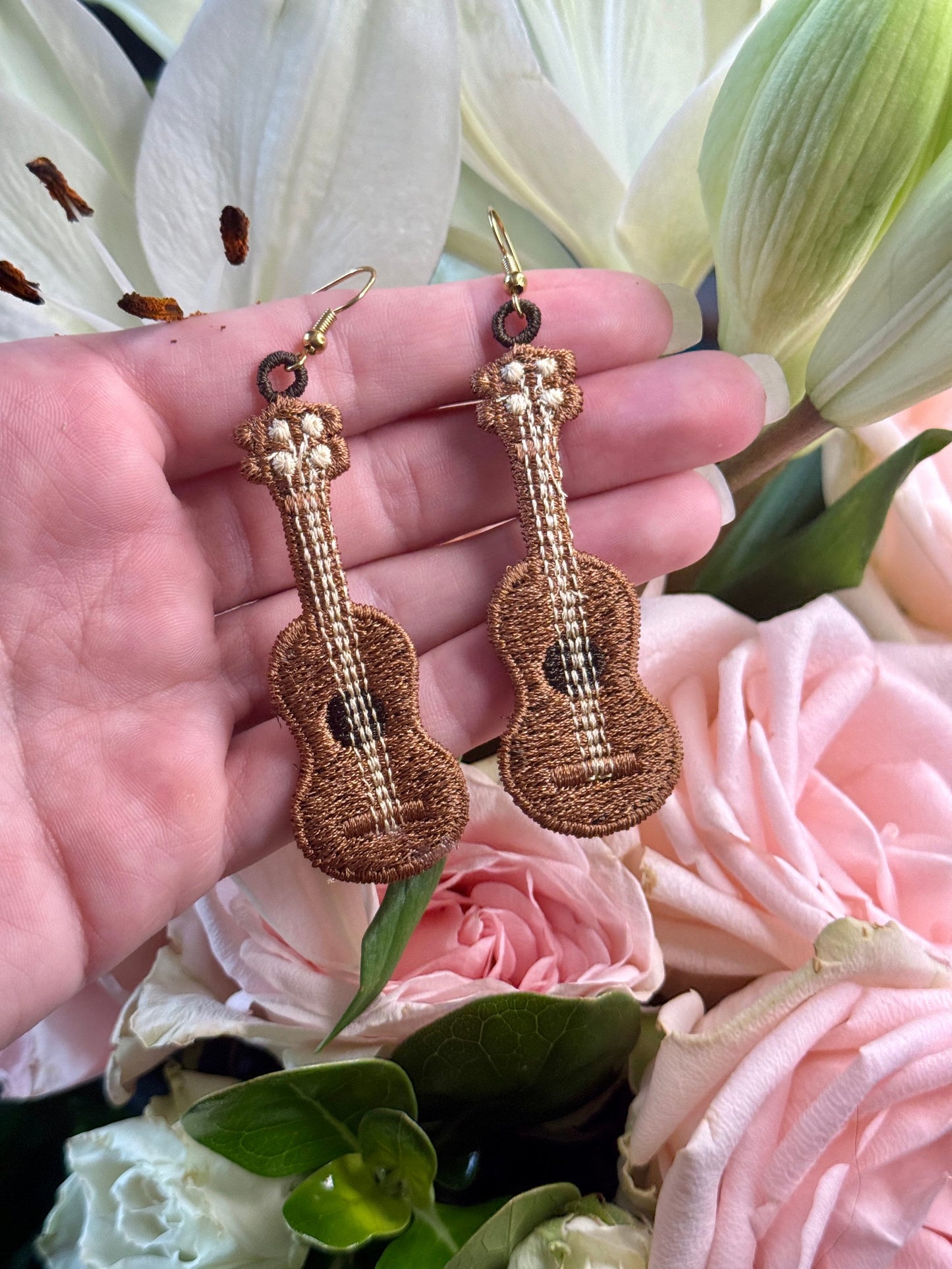 Embroidered Guitar Earrings