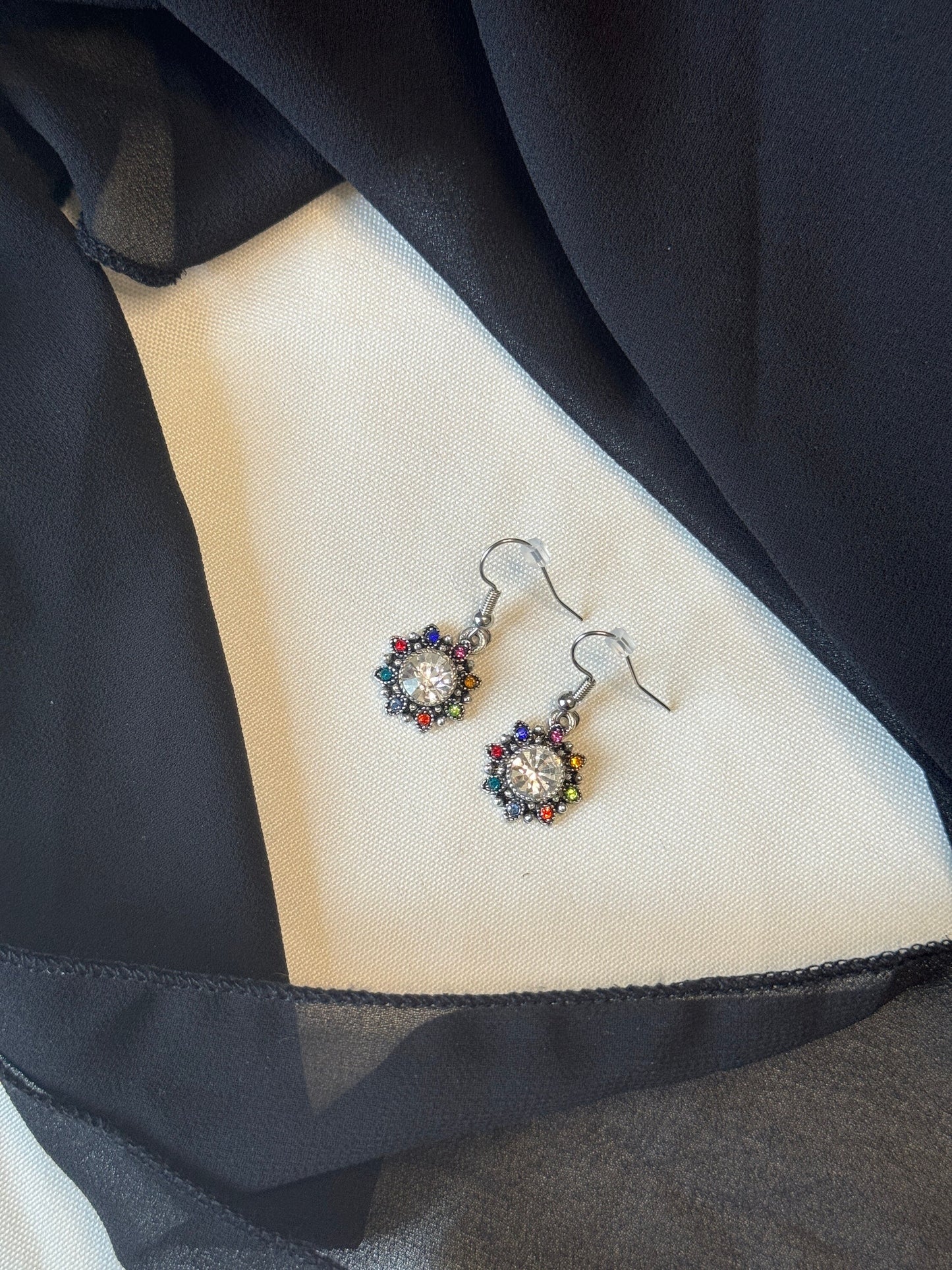 Silver Rainbow Gem Earrings