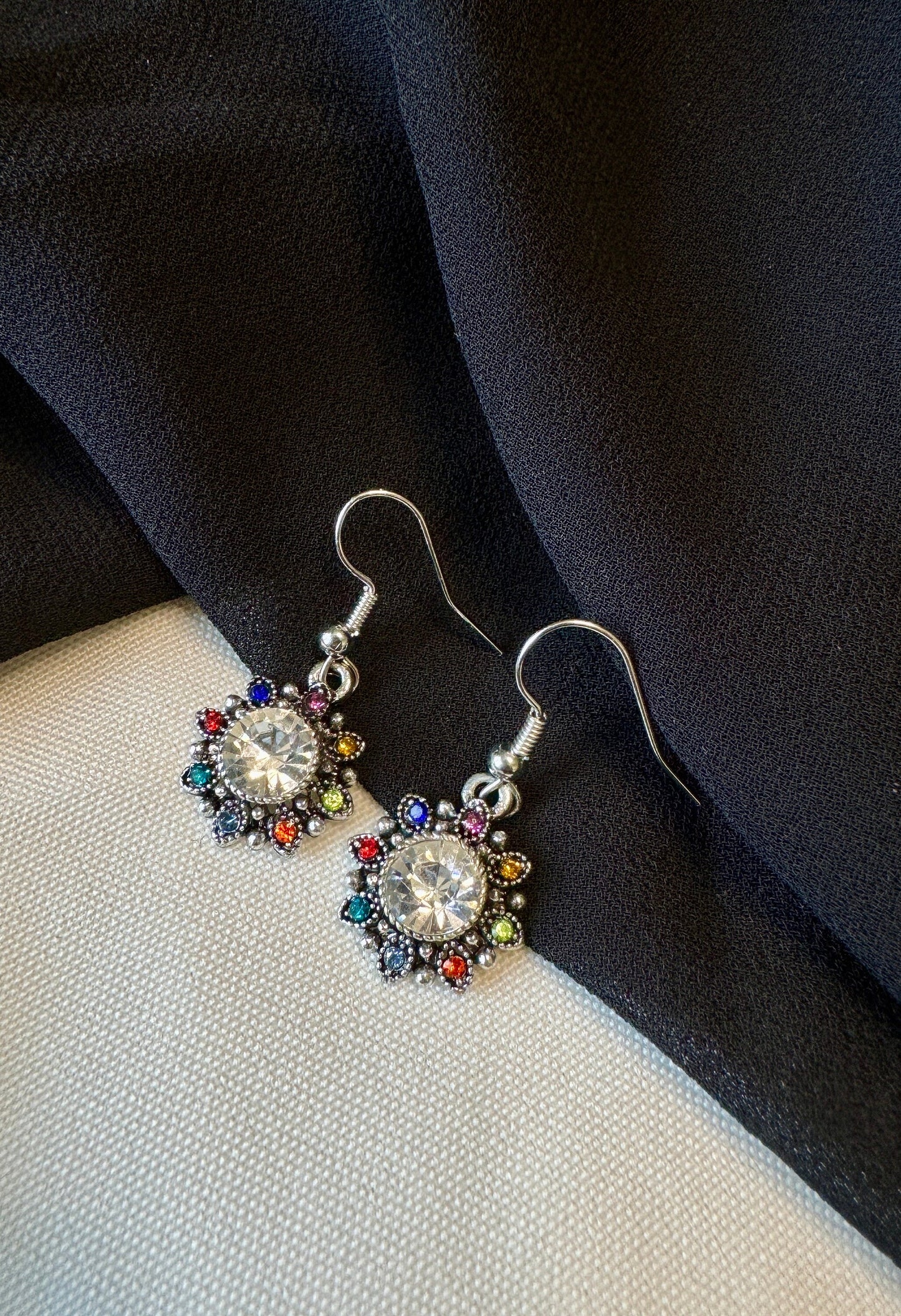 Silver Rainbow Gem Earrings